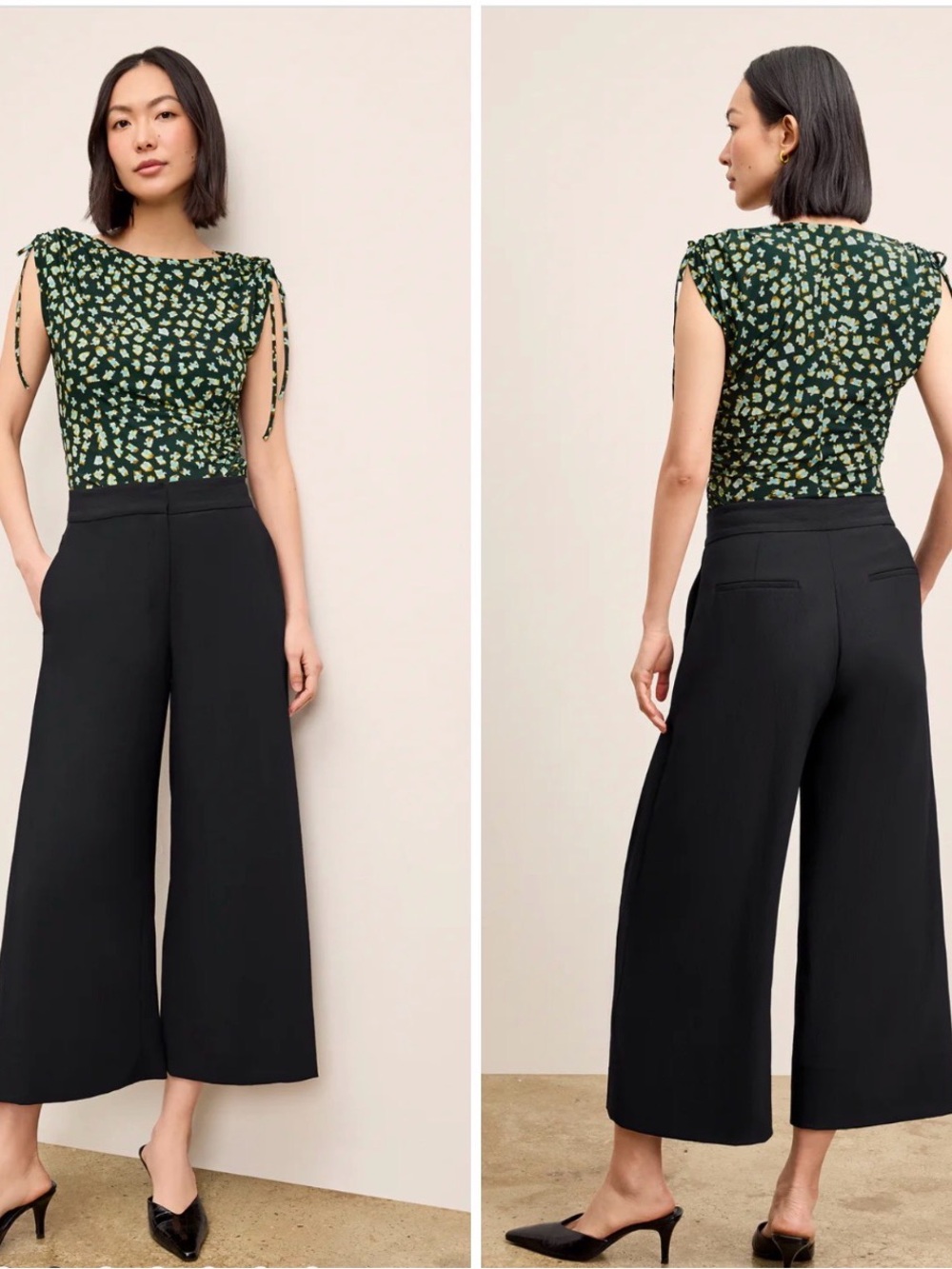 🦢MM.LAFLEUR Black Wide-Leg Cropped Pants size 6 virgin wool GUC